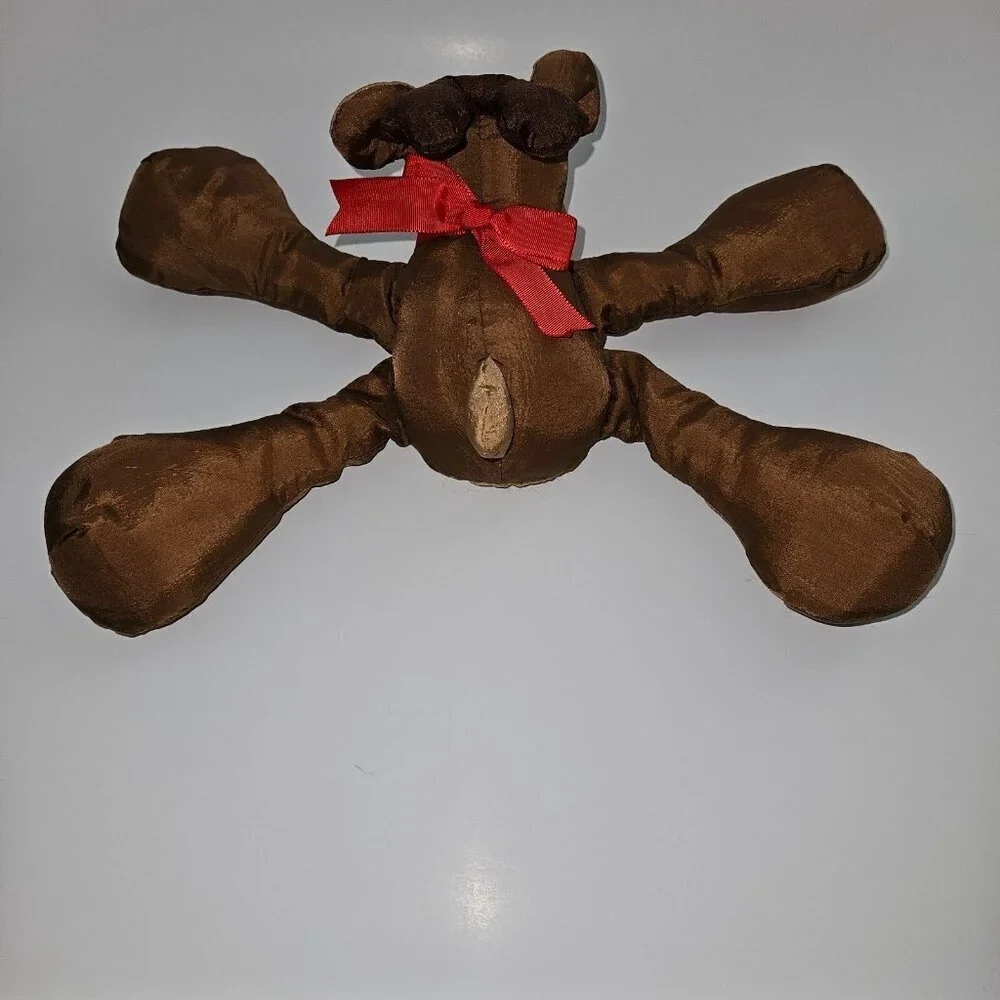 VTG Hallmark Rodney Reindeer Plush Brown Nylon Christmas Stuffed Toy Red Bow